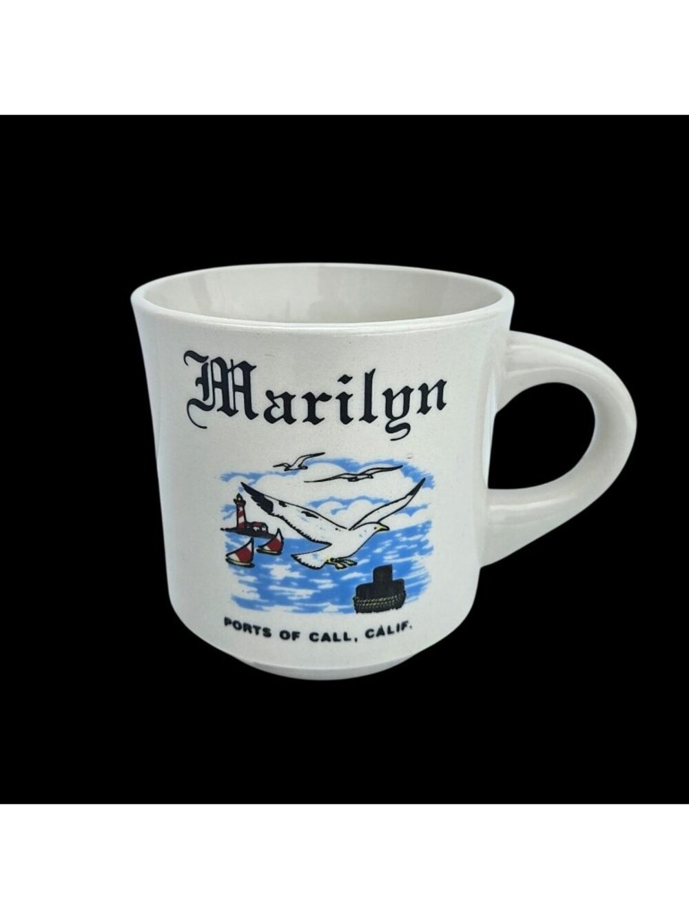 Vintage Ports of Call San Pedro California Souvenir Mug Marilyn Name Cup